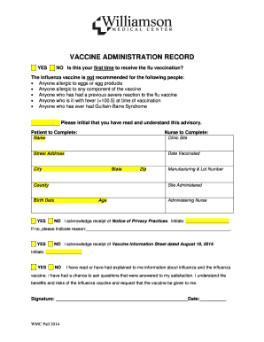 Vaccine Administration Record