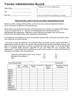 Vaccine Administration Record