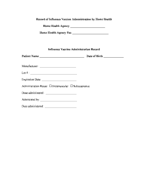 Influenza Vaccine Administration Record