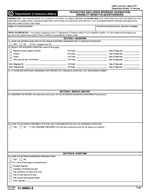 VA Form 21-0960C-8 Headache Disability Benefits Questionnaire