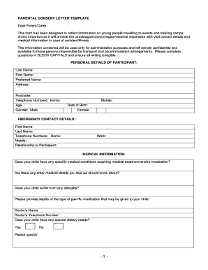 Parental Consent Letter Template