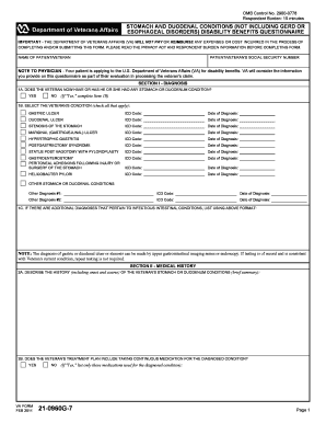 VA Stomach and Duodenal Conditions Disability Questionnaire