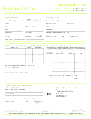 Pet Medication Order Form