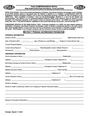 PIAA Comprehensive Initial Pre-Participation Physical Evaluation