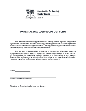 Parental Disclosure Opt Out Form
