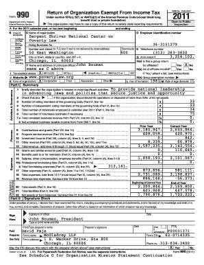 Form 990 A For the 2011 calendar year, or tax year beginning Address change Name change Initial return Terminated Amended return Application pending Doing Business As Number and street (or P - vwh1 povertylaw