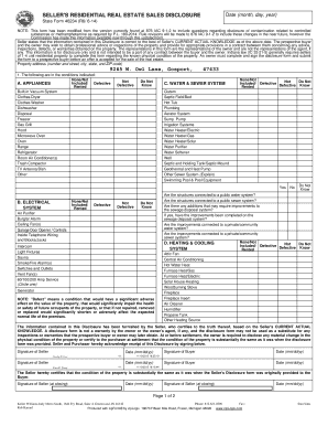 Indiana Seller's Residential Real Estate Sales Disclosure