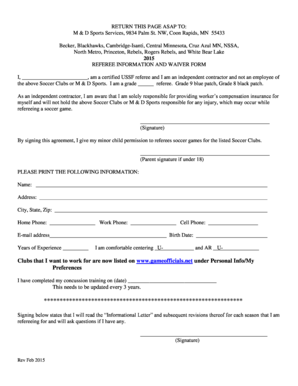Referee Information and Waiver Form