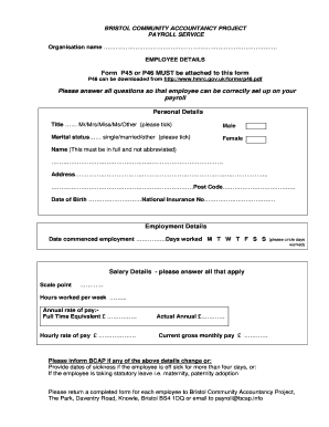 employment personal information forms
