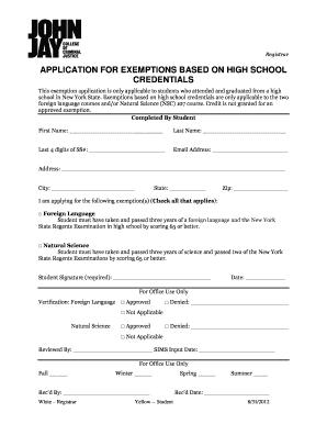 New York State High School Exemption Application