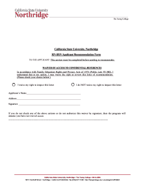 California State University RN-BSN Recommendation Form
