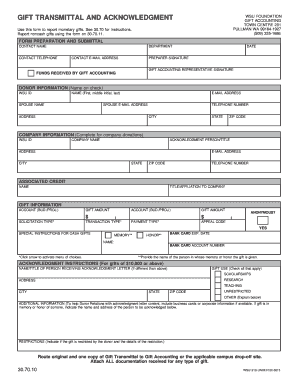 Gift Transmittal and Acknowledgment Form