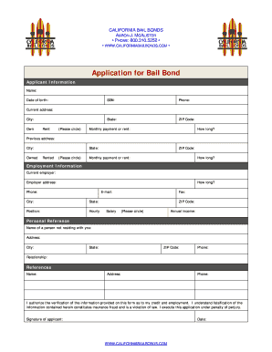 California Bail Bond Application