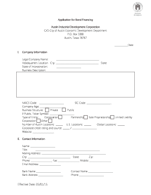 Bond Financing Program Application - Austin Texas