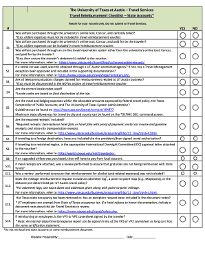 University of Texas Travel Reimbursement Checklist