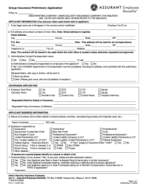 Group Insurance Preliminary Application