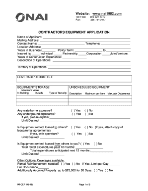 Contractors Equipment Proposal Application
