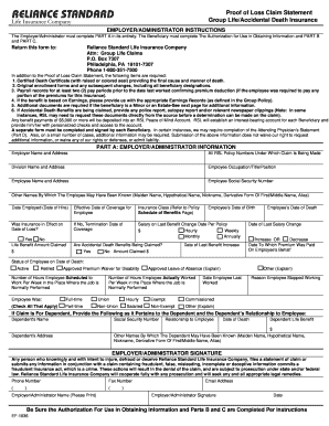 Proof of Loss Claim Statement for Group Life/Accidental Death Insurance