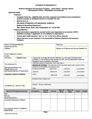 Evidence of Insurability Form