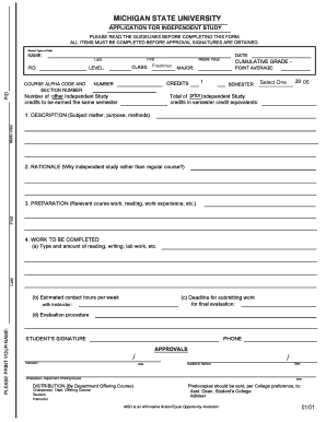 Michigan State University Independent Study Application