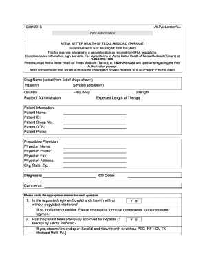 Texas Medicaid Prior Authorization Form for Sovaldi-Ribavirin