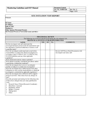 Site Initiation Visit Report Form