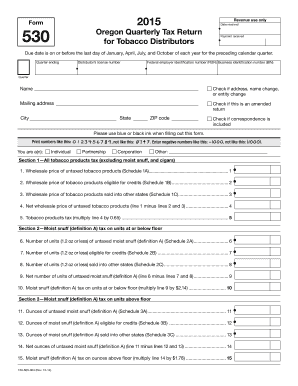 Oregon Quarterly Tax Return for Tobacco Distributors