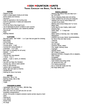 T CHECKLIST FOR SHEEP TUR IBEX - High Mountain Hunts