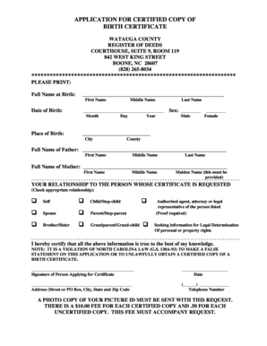 Application for Certified Copy of Birth Certificate