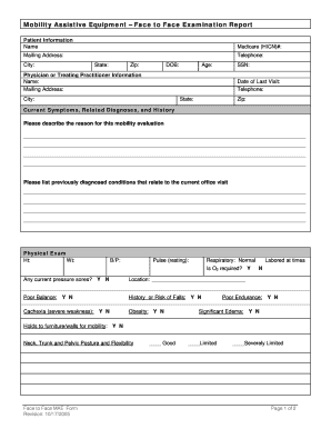 Mobility Assistive Equipment Face to Face Examination Report