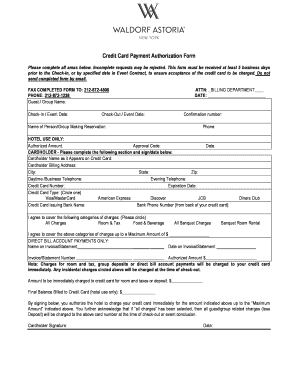 Hotel Credit Card Payment Authorization Form