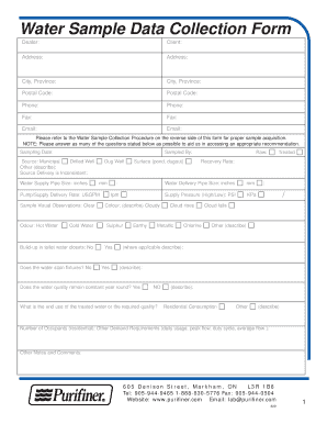 Water Sample Data Collection Form