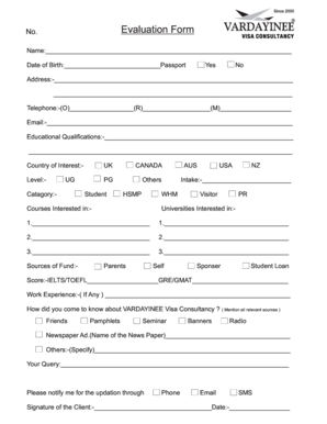 Evaluation Form for Student Visa Consultancy