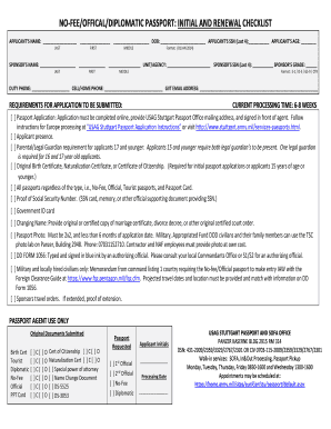No-Fee/Official/Diplomatic Passport Application Checklist