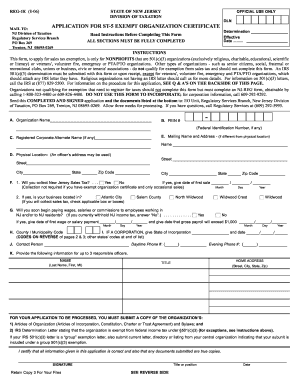 New Jersey ST-5 Exempt Organization Certificate Application