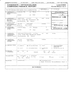 Texas Campaign Finance Report Cover Sheet