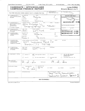 Texas Campaign Finance Report Cover Sheet