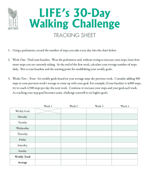 Life's 30-Day Walking Challenge Tracking Sheet