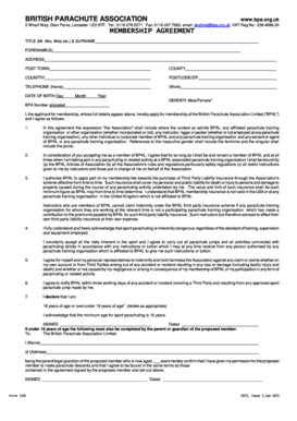 British Parachute Association Membership Agreement