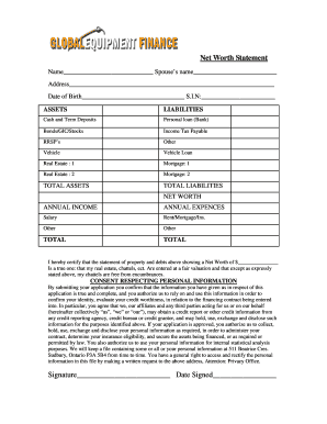 Net Worth Statement Name Spouses name Address Date of Birth S - globalequipment