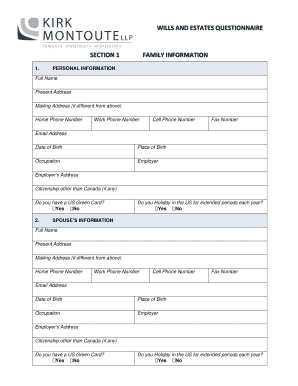 Wills and Estates Questionnaire