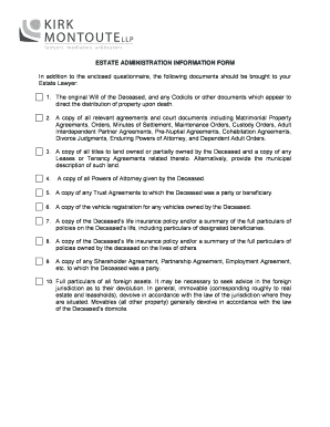 Estate Administration Information Form