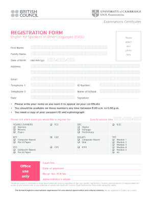 ESOL Examinations Registration Form