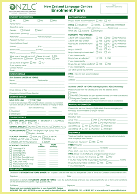 New Zealand Language Centres Enrolment Form