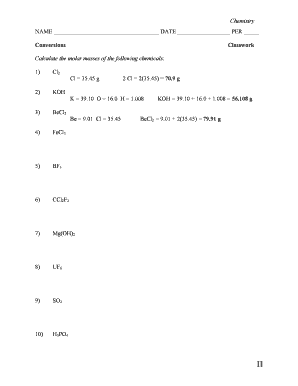 Chemistry Classwork Conversion Worksheet