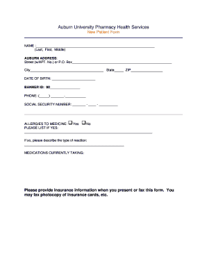 Auburn University Pharmacy New Patient Form