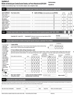 Solicitud para Comida Escolar Gratuita y de Precio Reducido
