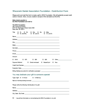 Wisconsin Dental Association Foundation Contribution Form