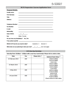 IELTS Preparation Course Application Form