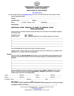 Memorandum of Variation to Residential Tenancy Agreement